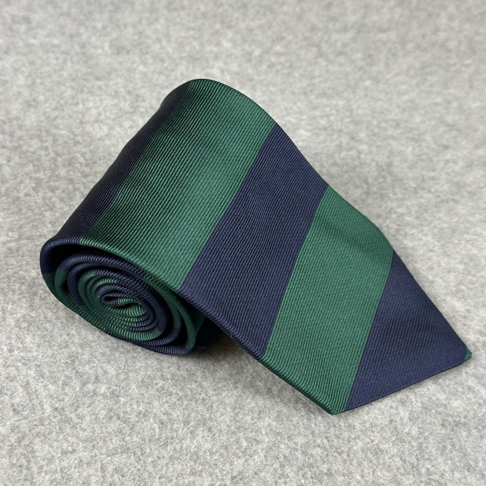 Vintage Bergdorf Goodman Silk Tie Navy Green Regimental Stripe USA 57x4"‎